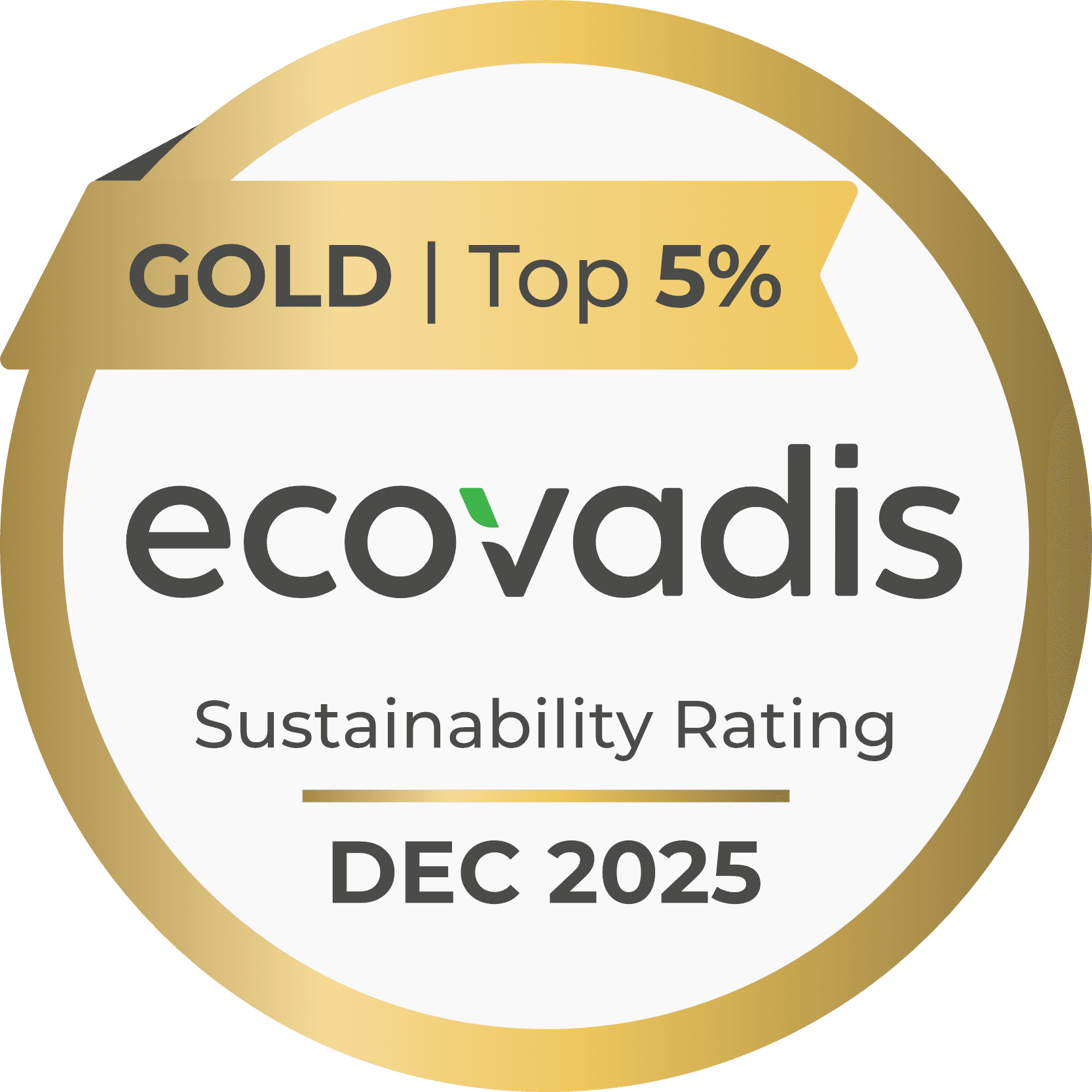 Médaille Gold Ecovadis Sustainability Rating décembre 2025.